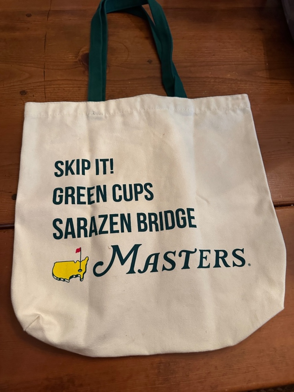 Masters Canvas Tote Bag in Cream with Green Text and Yellow Logo